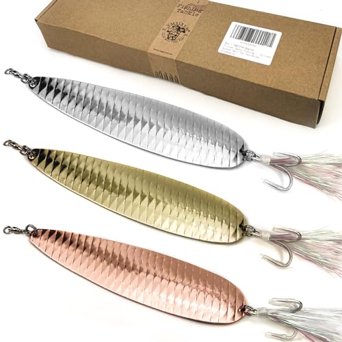 Magnum Flutter Spoons Large Fishing Lures Set - B4 - 7.5 Inch Gold Silver Rose Gold, 3 Pcs