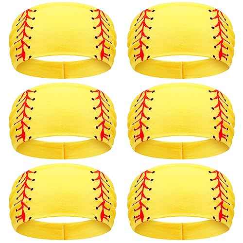 Zeyune 6 Pcs Softball Party Headband Softball Headband Yellow Breathable Elastic Head Wrap Adjustable Sweat Proof Hair Band Bandana Workout Headbands for Men and Women