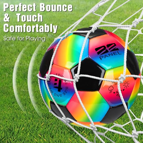 Rainbow Size 3 Soccer Balls - 2 Pack with Pump & Mesh Bags, Outdoor Play