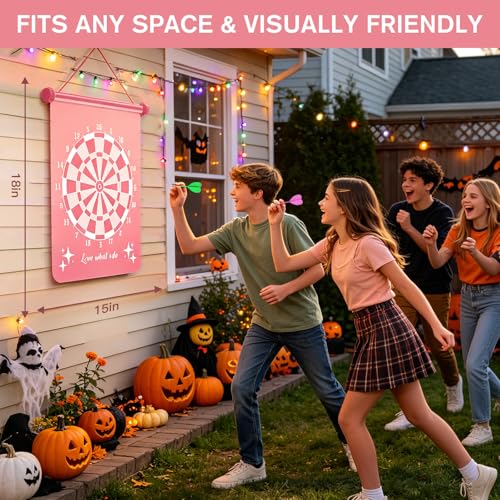 Pink Magnetic Dart Board for Teen Girls - Outdoor Indoor Game with 12 Darts