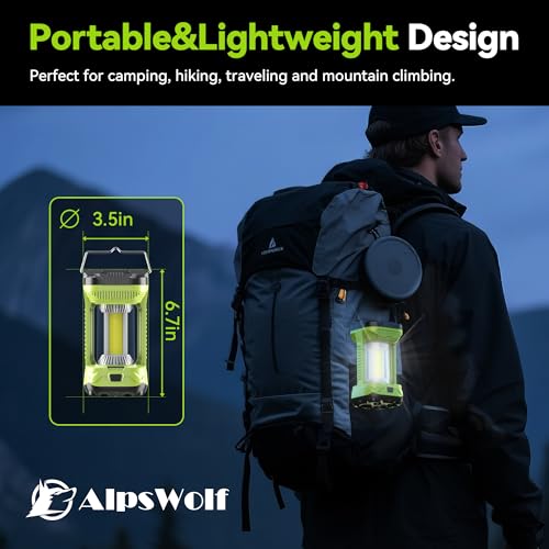 AlpsWolf Camping Lantern Rechargeable, 4000mAh LED Lantern for Power Outages Super Bright Portable Camping Light Emergency Lantern Camping Lamp Green, 1 Pack
