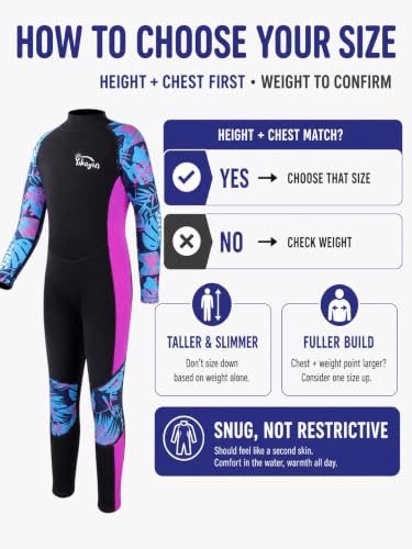Kids Wetsuit 2.5mm Neoprene Wetsuit for Swimming Surfing - Purple, Size 10