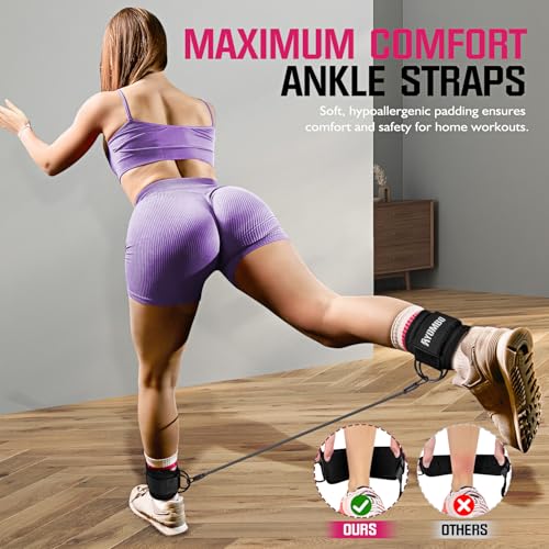 Ankle Resistance Bands with Cuffs for Women - 60LBS Black, Home Workout Equipment