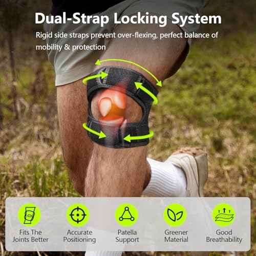 Patella Knee Brace with Side Stabilizers for Men & Women, Adjustable Patellar Tendon Support Strap for Knee Pain, Knee Strap for Running, Meniscus Tear, Arthritis, Tendonitis, Injury Recovery (Black, One Size)