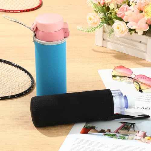 Zhehao 2 Pieces Neoprene Water Bottle Sleeve 18 oz - 19.4 oz Carrier Nylon Bottle Cover for Sport Portable Glass Drink Cup, 550 ml(Black, Blue)
