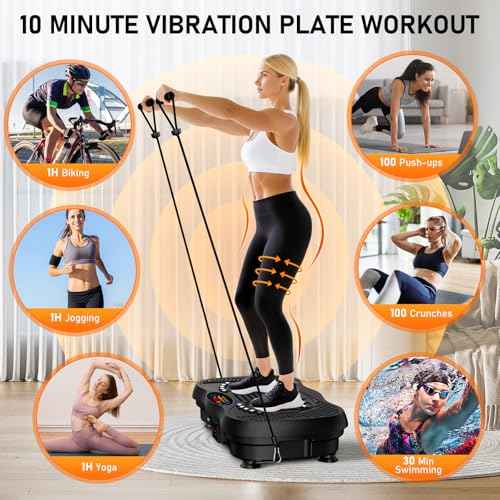 Vibration Plate Exercise Machine, 130 Levels Full Body Workout Vibrating Plate for Lymphatic Drainage Weight Loss, 450 Lbs Capacity Shake Fitness Platform with Resistance Bands Bluetooth for Women Men