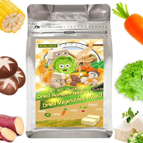 15oz Dehydrated Ramen Toppings Mix with Freeze-Dried Tofu ? 9 Dried Veggies Including Seaweed, Cabbage, Corn ? High Protein, Low Calorie, All-Natural Ramen Mix ? Emergency Food & Camping Meal