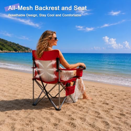 Byliable Oversized Folding Camping Chair with 330LBS Capacity - Red, Mesh Backrest