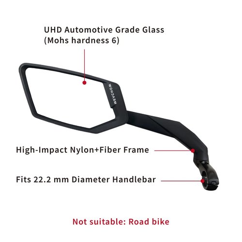 MEACHOW 2024 NEW Handlebar Bike Mirror, Scratch Resistant Glass Lens, Ultra-HD, E-bike Mirror, Bicycle Mirror, (Silver Left Side) ME-015LS