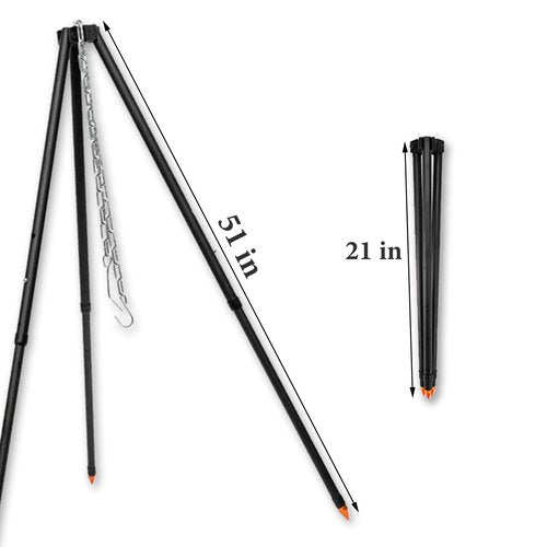 Camping Tripod for Cooking Five-Section Adjustable Campfire Tripod with Adjustable Suspension Chain Suitable for Camping, Campfire,Dutch Oven,Outdoor BBQ (Black)