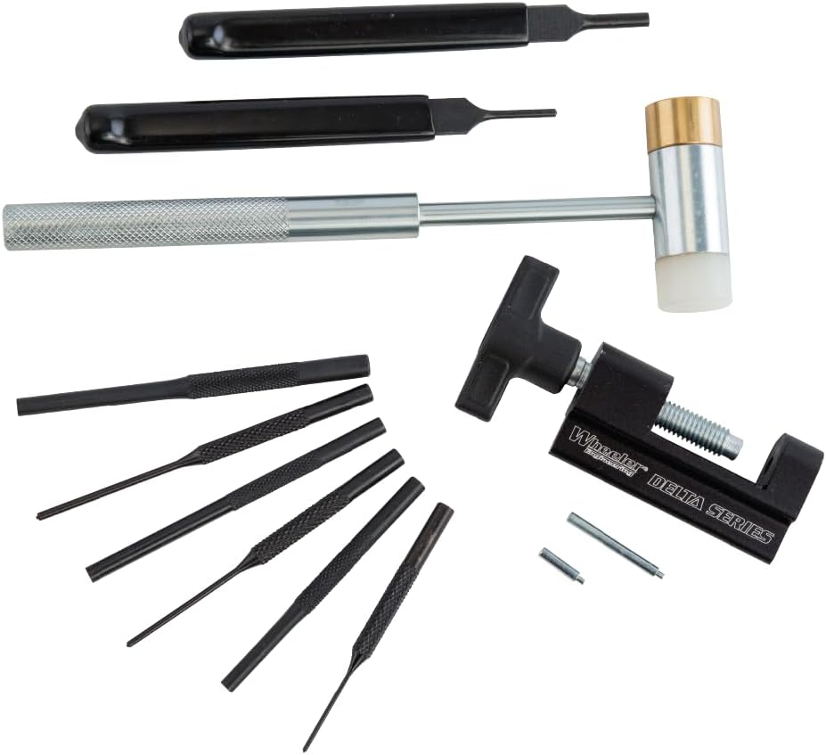 Wheeler Roll Pin Install Tool Kit with Trigger Install Tool, Punches, Brass/Polymer Hammer and Storage Case for Gunsmithing and Firearm Maintenance