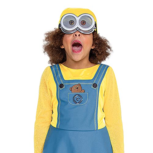 Bob Minion Girl Costume for Kids, Official Minion Outfit with Goggles and Hat