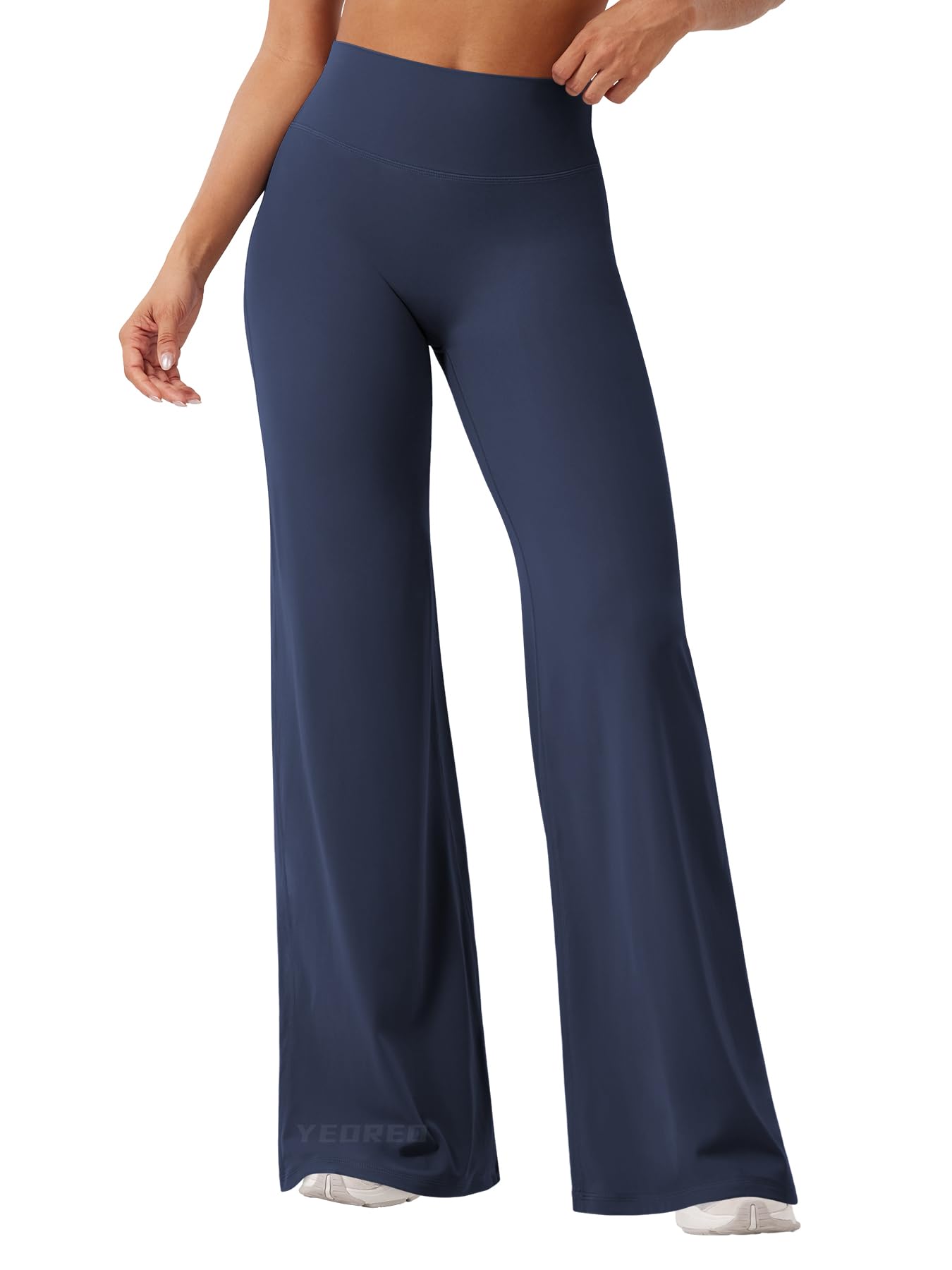 YEOREO Workout Leggings Womens No Front Seam Straight Leggings 33" High Waist Buttery Eddiy Gym Yoga Pants Navy Blue S