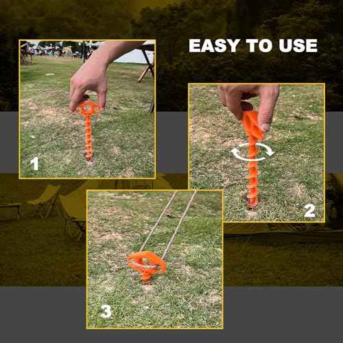 Tent Stakes Ground Anchors Screw in, 6 Pack Sand Stakes for Beach 9.4 Inch Heavy Duty Spiral Tent Pegs for Camping, Party, Hiking, Outdoor Decoration (6, Orange)