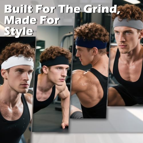 Men's Lightweight Summer Headbands - Black, Pack of 6