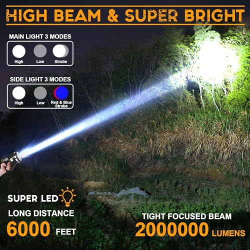 X-Large 2,000,000 Lumens Rechargeable Spotlight with Strap - High Brightness