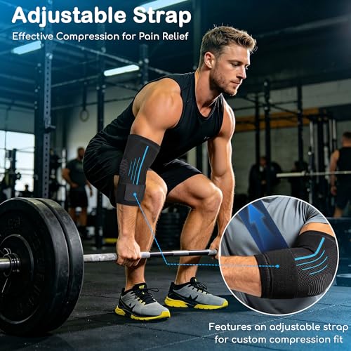 Blue Tennis Elbow Brace Support Sleeve for Tendonitis & Pain Relief - Size L