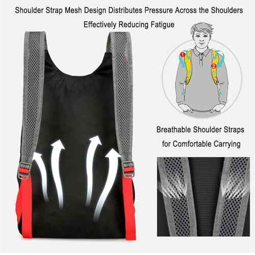 Lightweight and Thin Foldable Backpack, Climbing Bag, Hiking Daypack,15L Waterproof Travel Packable Rucksack (Black)