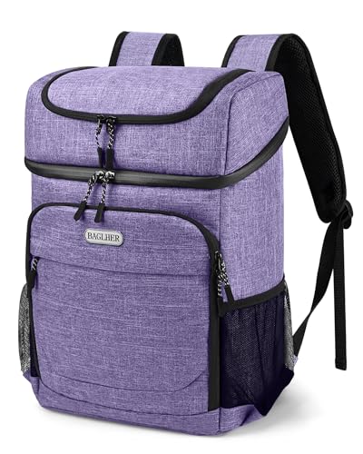 Lightweight Insulated Cooler Backpack for 30 Cans - Purple-Titan - Leak-Proof, Picnic, Hiking, Camping