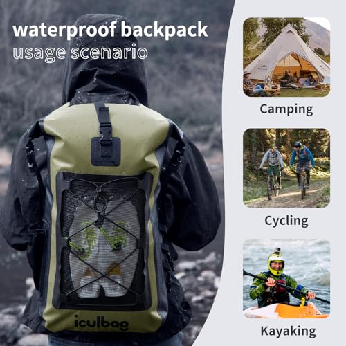 Waterproof Dry Bag Backpack for Travel and Kayaking - Armygreen 30L
