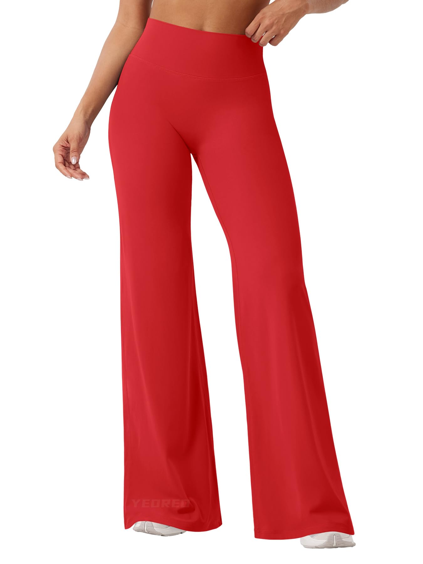 YEOREO Workout Leggings Womens No Front Seam Straight Leggings 33" High Waist Buttery Eddiy Gym Yoga Pants Red M