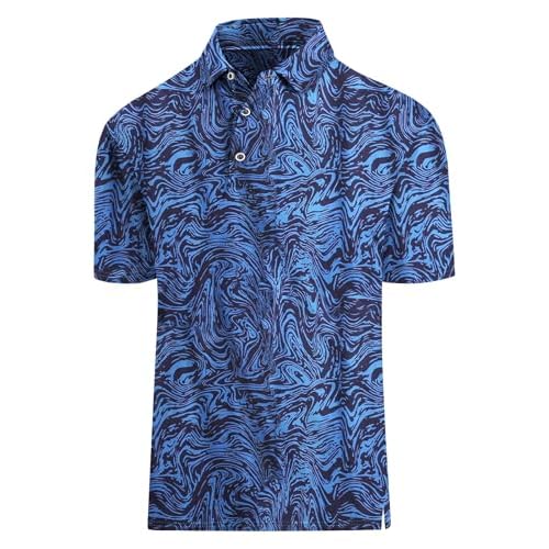 Hodaweisolp Golf Shirts for Men Dry Fit Print Moisture Wicking Performance Short Sleeve Polo Shirt