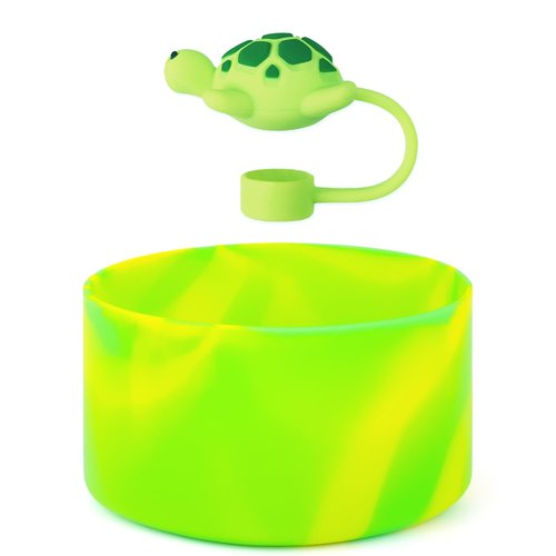 QIANHAI Silicone Boots with Straw Lip Compatible for Stanley 40oz Tumbler & IceFlow 30 20Oz Sport Water Bottle Bottom Sleeve HydroFlask 12-24oz Cup Accessories (Jungle Turtle)