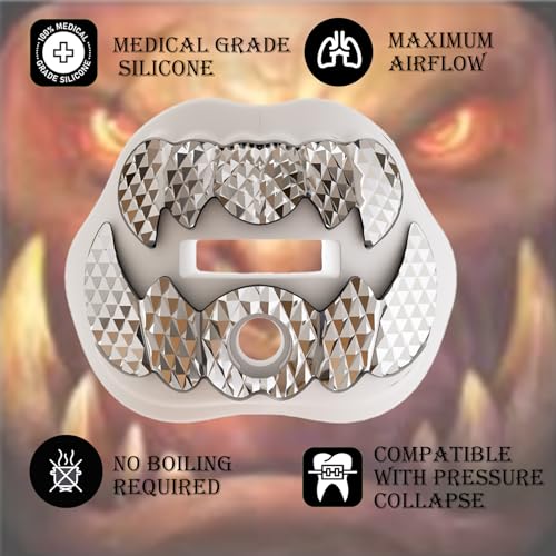 LeCool Football Mouth Guard ? Rhombic Chrome Design with Strap ? Maximum Protection & Airflow for Youth and Adult Athletes.