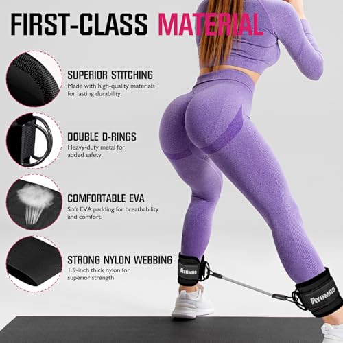 Ankle Resistance Bands with Cuffs for Women - 60LBS Black, Home Workout Equipment