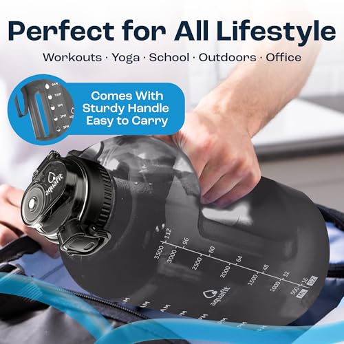 AQUAFIT 128 Oz Water Bottle with Time Marker & 2-in-1 Lid - BPA Free
