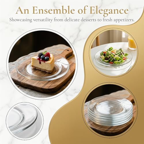 7.5 Inch Glass Dessert Plates - Pack of 8 Clear Salad & Snack Plates, Dishwasher Safe