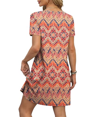 OFEEFAN Summer Dress for Women Floral 02 Large - Casual V-Neck T-Shirt Sundress with Pockets
