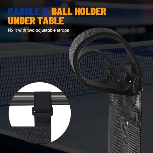 Ping Pong Paddle Holder Mesh Storage Bag Under Table with Adjustable Straps - Black, 30x22x1.5 cm