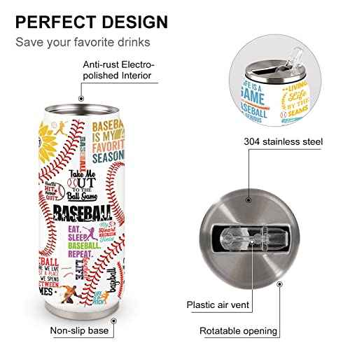 Baseball Tumbler Cup Travel Mug With Lid,Baseball Lover Birthday Gifts Stainless Steel Vacuum Coffee Mug Cup Baseball Gifts For Women Men 17 Oz