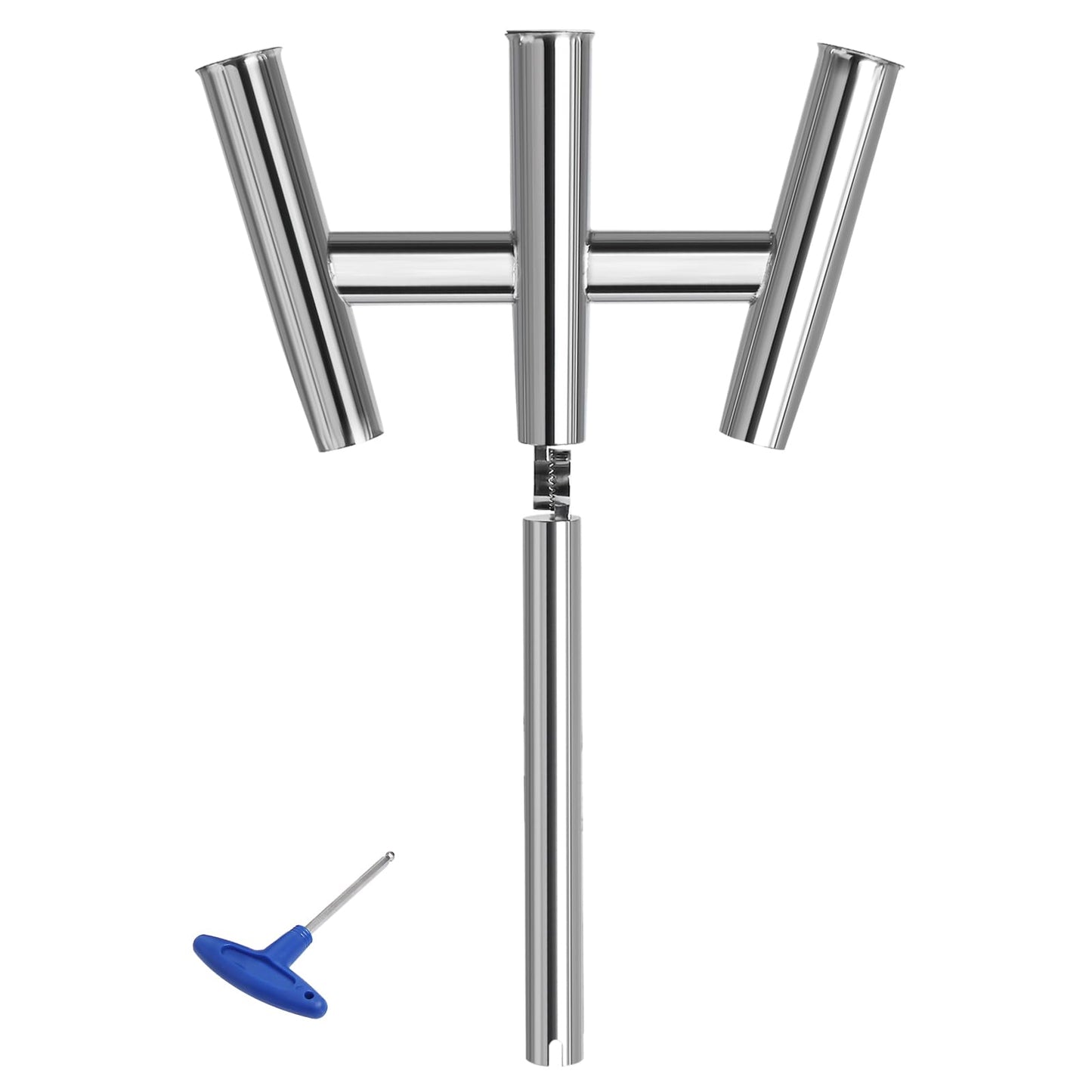 NovelBee 3 Tube Fishing Rod Holders,Polished Stainless Steel Trident Outrigger Stylish Rod Holder,Adjustable Kite Fishing Mount 3-Rod Holder