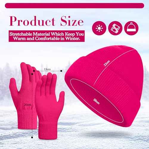 Winter Beanie Hat Gloves Set, Soft Knitted Hat Stretchy Gloves Warm Skull Cap Set for Women Men Gifts