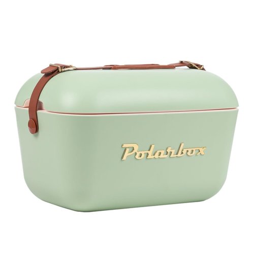 Polarbox Retro Beach Cooler Vintage Picnic Lunch Box Bag Portable Cooler Travel Camping Hiking 90s Style Ice Chest Extra Large Lightweight for Cans Beers & Seltzer Drinks 20L (Mint Gold)