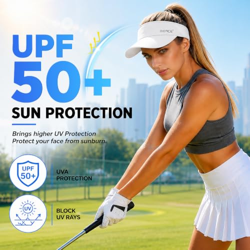 Sun Visor Hat Women Men Lightweight Wicking Stretchy Cap for Golf Tennis Running White