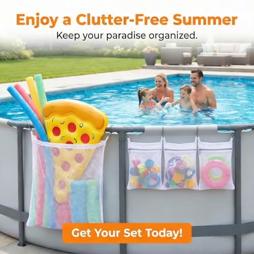 White Mesh Pool Storage Bags Set - 4 Pieces for Pool Toys & Floats
