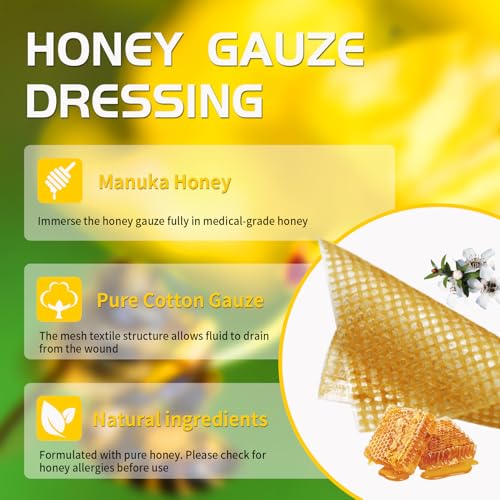 Manuka Honey Gauze Dressing 6 Pack for Wound Care, 4x4 Inch