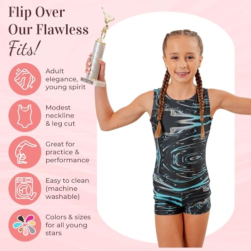 Dancina Marble Line Gymnastics Leotard Set with Shorts - 12 Black & Blue
