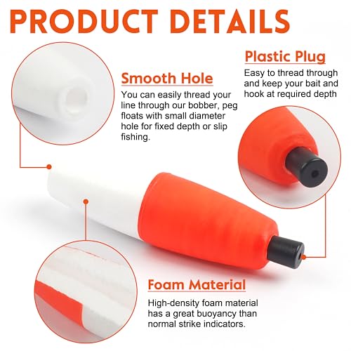 Red White 30PCS Fishing Bobbers Floats Peg Floats Foam Cigar Catfish Floats Slip Bobbers