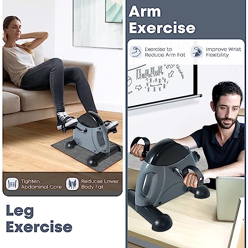 Gray Mini Exercise Bike for Under Desk Pedal Exerciser with LCD Screen