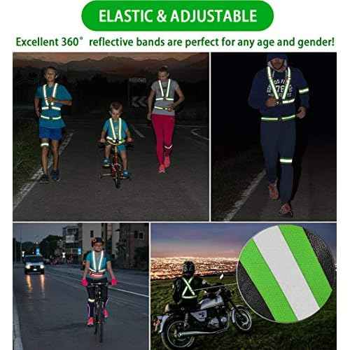 Reflective Vest, Reflective Glow Belt with 2Pack Reflector Armbands, Adjustable Elastic Safety Vest Outdoor Reflective Belt High Visibility, Ultralight & Comfy for Running, Jogging, Walking, Cycling,