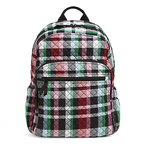 Vera Bradley Women's Cotton Campus Backpack, Ribbons Plaid - Recycled Cotton, One Size