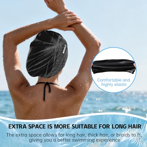 WHALE Extra Large Swim Cap Designed for Men and Women with Thick, Long Hair, Hair Extensions Or Afro-Textured Hair Long-Hair Swim Cap Highly Waterproof to Keep Hair Dry