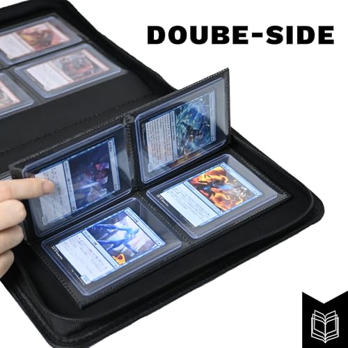 Trading Card Binder with 4 Pockets Holds 128 3x4 Rigid Cards Water-Resistant PU Leather