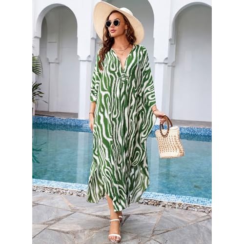 Kaftan Dresses for Women V-Neck Batwing Sleeves Swimsuit Beach Cover Ups Tie Dye Caftan Hawaiian Dress