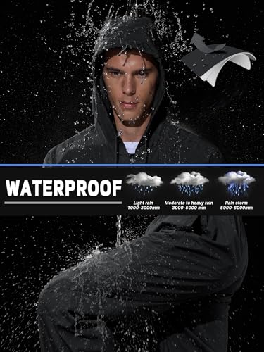 Mens Waterproof Rain Suit with Rain Pants - Small, Black