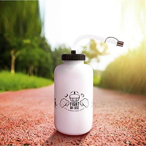 SolForis White Hockey Water Bottle with Long Straw 1L BPA-Free Leakproof Sports Bottle